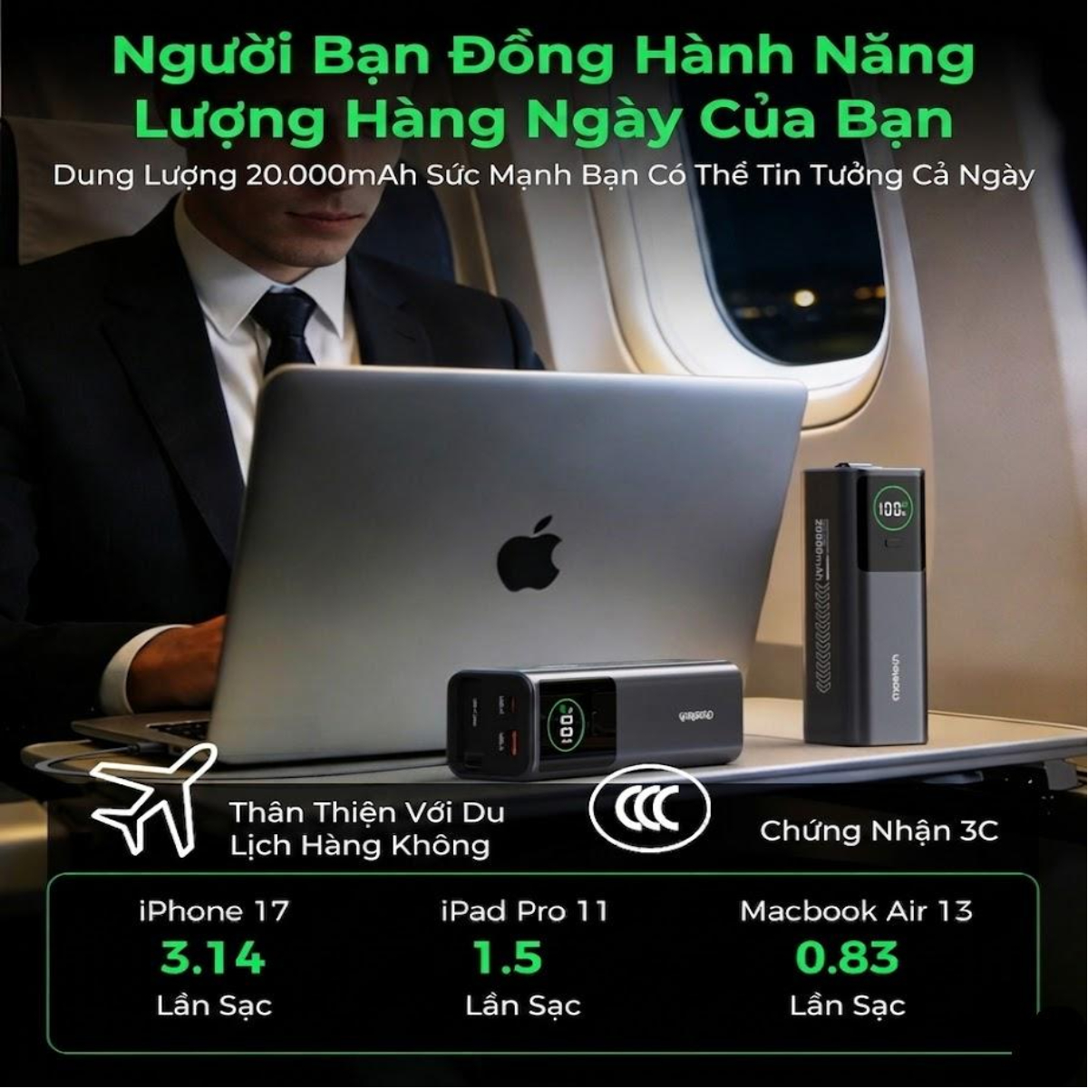 Pin dự phòng kiêm củ sạc 100w Choetech B1012 dung lượng 20000mAh tích hợp cáp sạc đa năng cao cấp (Hàng chính hãng)