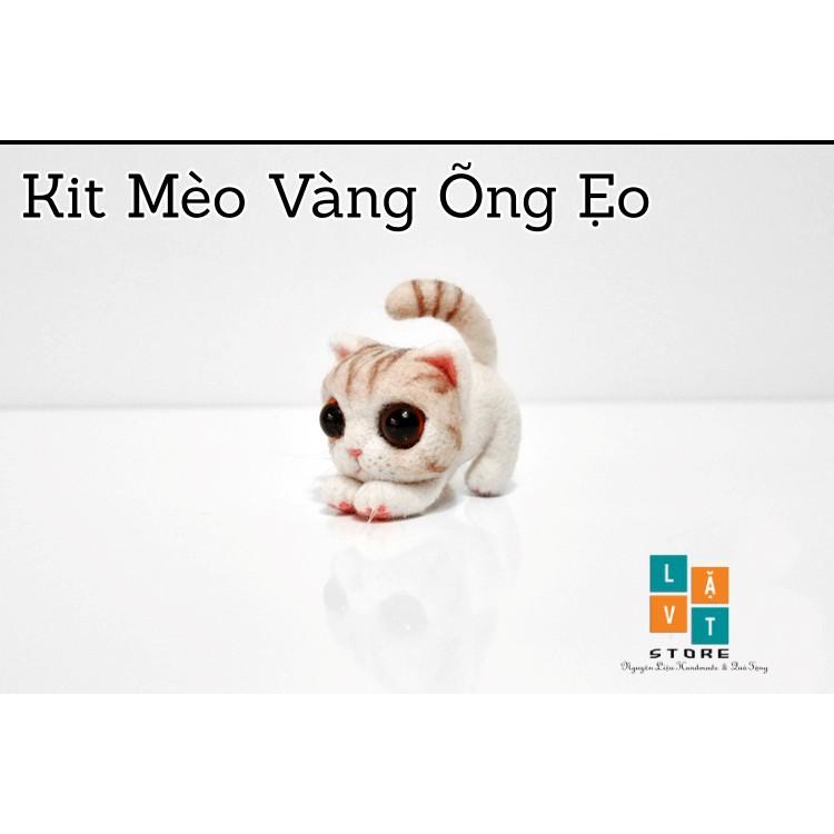 Bộ Len Chọc Làm Mèo Vàng Ưỡn Mình - Needle Felting Cat - Handmade, diys