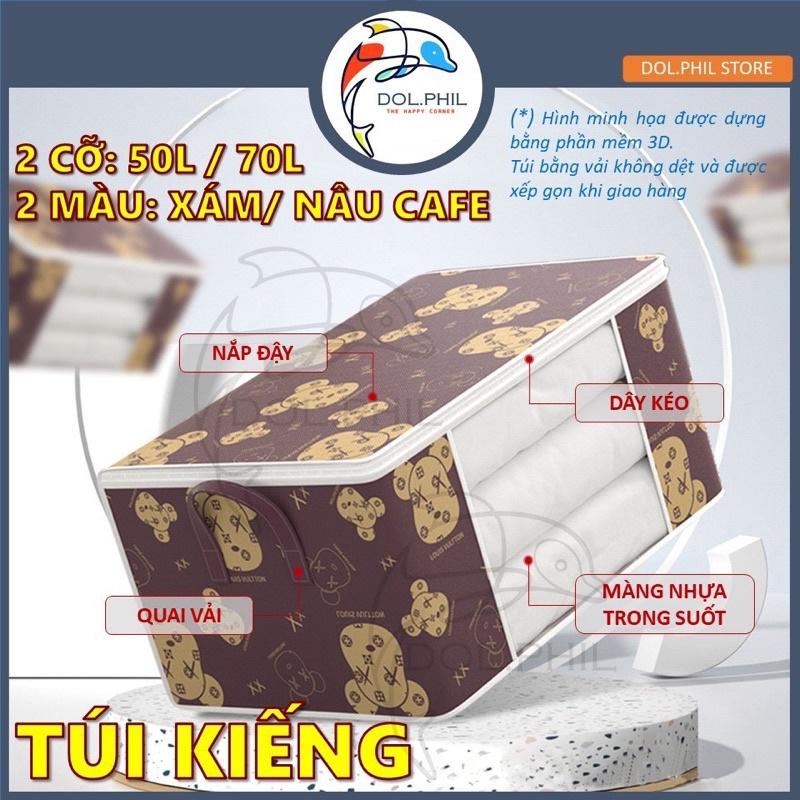 Túi đựng chăn màn quần áo cỡ lớn có nắp dây kéo 2 chiều in họa tiết đẹp sắc nét không phai màu hình gấu Brick