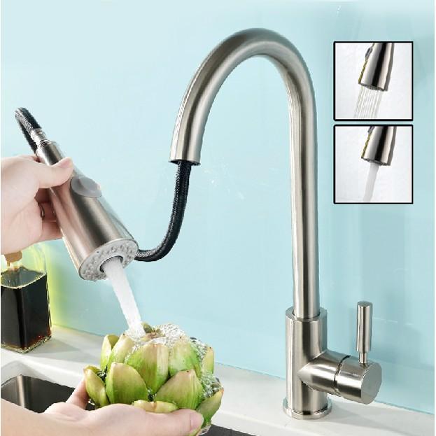 VÒI RỬA CHÉN NÓNG LẠNH DÂY RÚT INOX 304 CAO CẤP TẶNG GIÂY CẤP NƯỚC