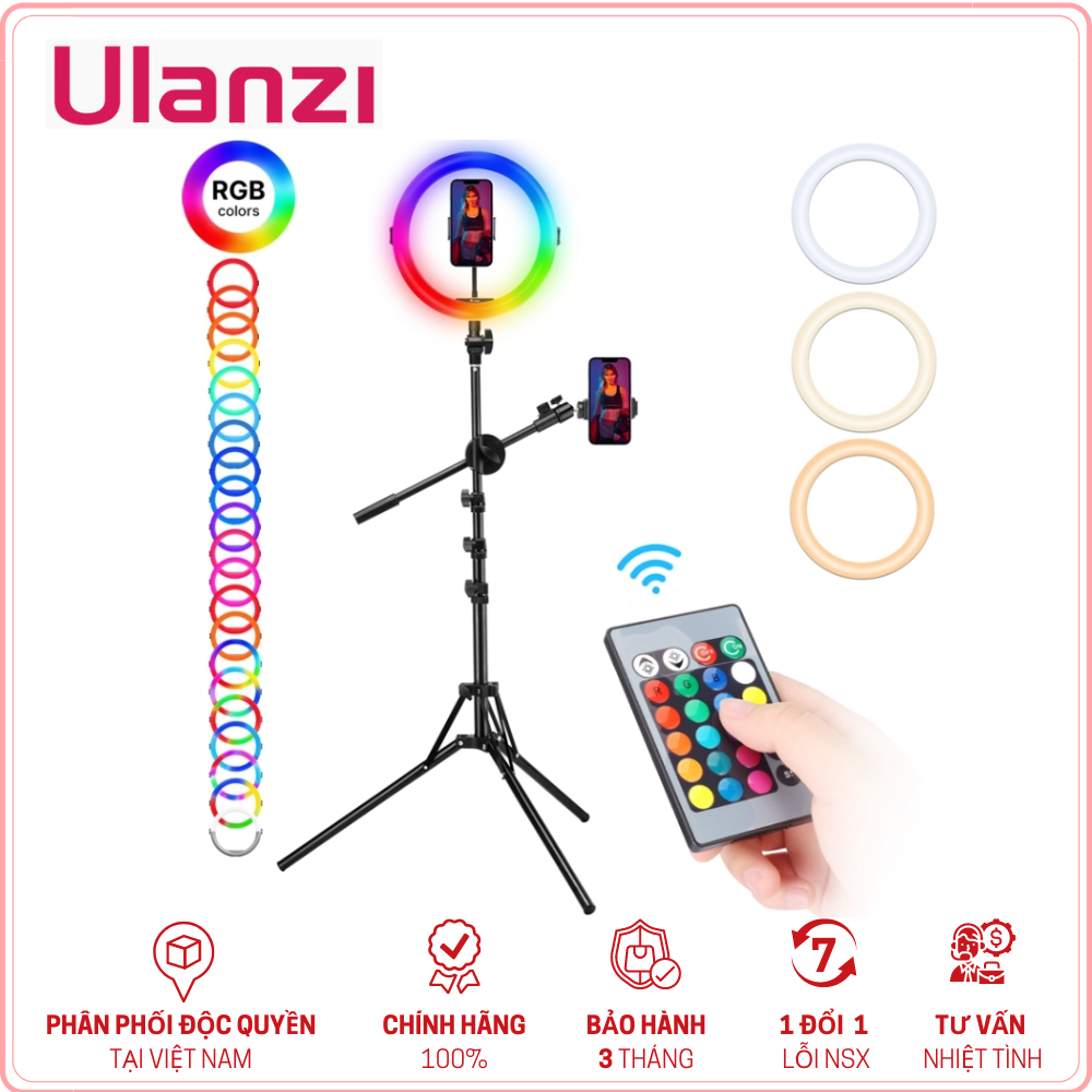 ULANZI VIJIM K15 RGB (3200K-6500K) - Bộ đèn LED đổi màu, kèm Remote + chân tripod + giá đỡ điện thoại - Hàng Chính Hãng