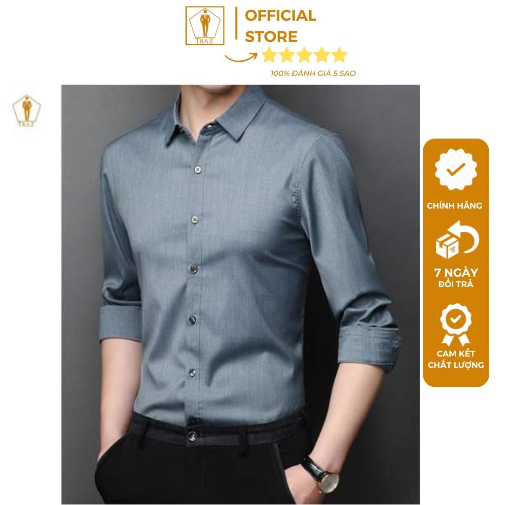 Áo sơ mi TRAZ vải xước thời trang không nhăn, thấm hút mồ hôi tốt, form vừa dài tay hàn quốc