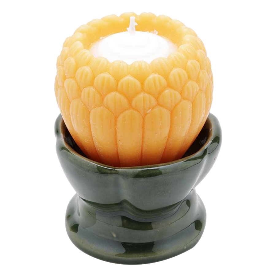 Nến Hoa Sen Nhật Đế Gốm Quang Minh Candle Ftramart NQM9912 (9 x 9 x 12 cm) - Cam