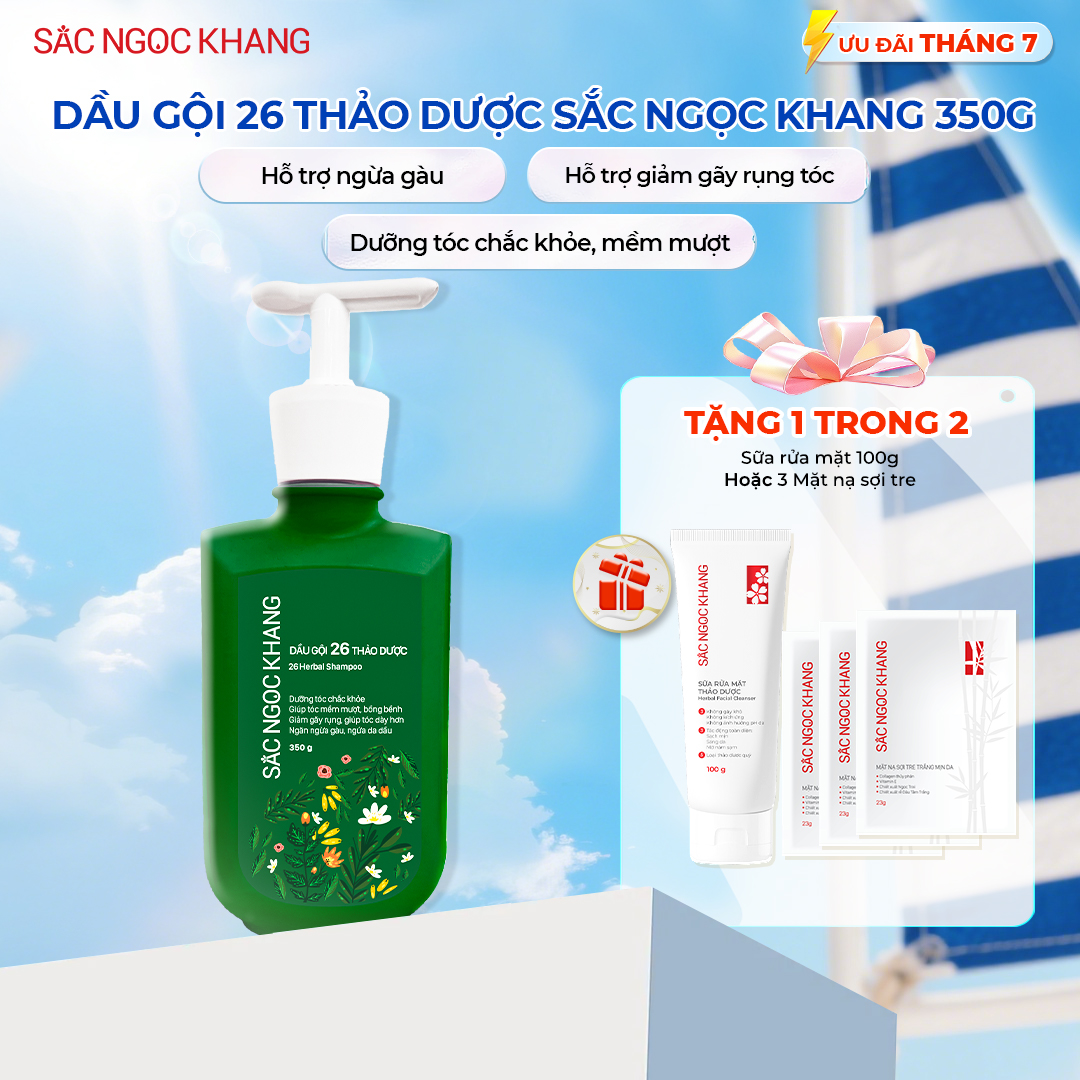 Dầu Gội 26 Thảo Dược Sắc Ngọc Khang - Hỗ Trợ Làm Sạch Sâu, Giảm Gãy Rụng, Nuôi Dưỡng Mái Tóc Chắc Khỏe Bồng Bềnh