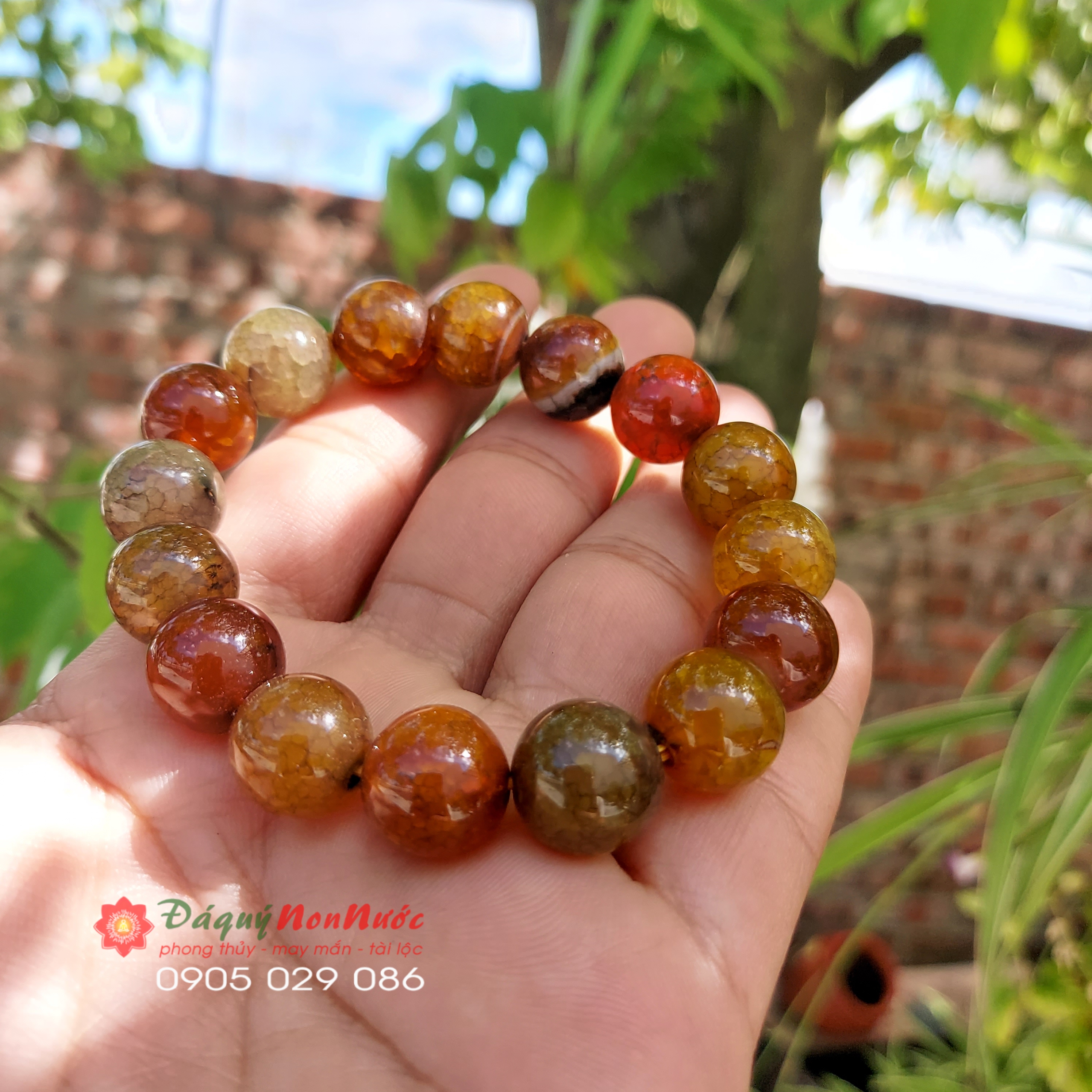 Vòng tay phong thủy mã não vảy rồng màu rêu