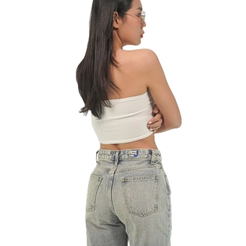 Áo khoác jean nữ đai kiểu A3,Quần ống rộng P13, phong cách thương hieu Samma Jeans