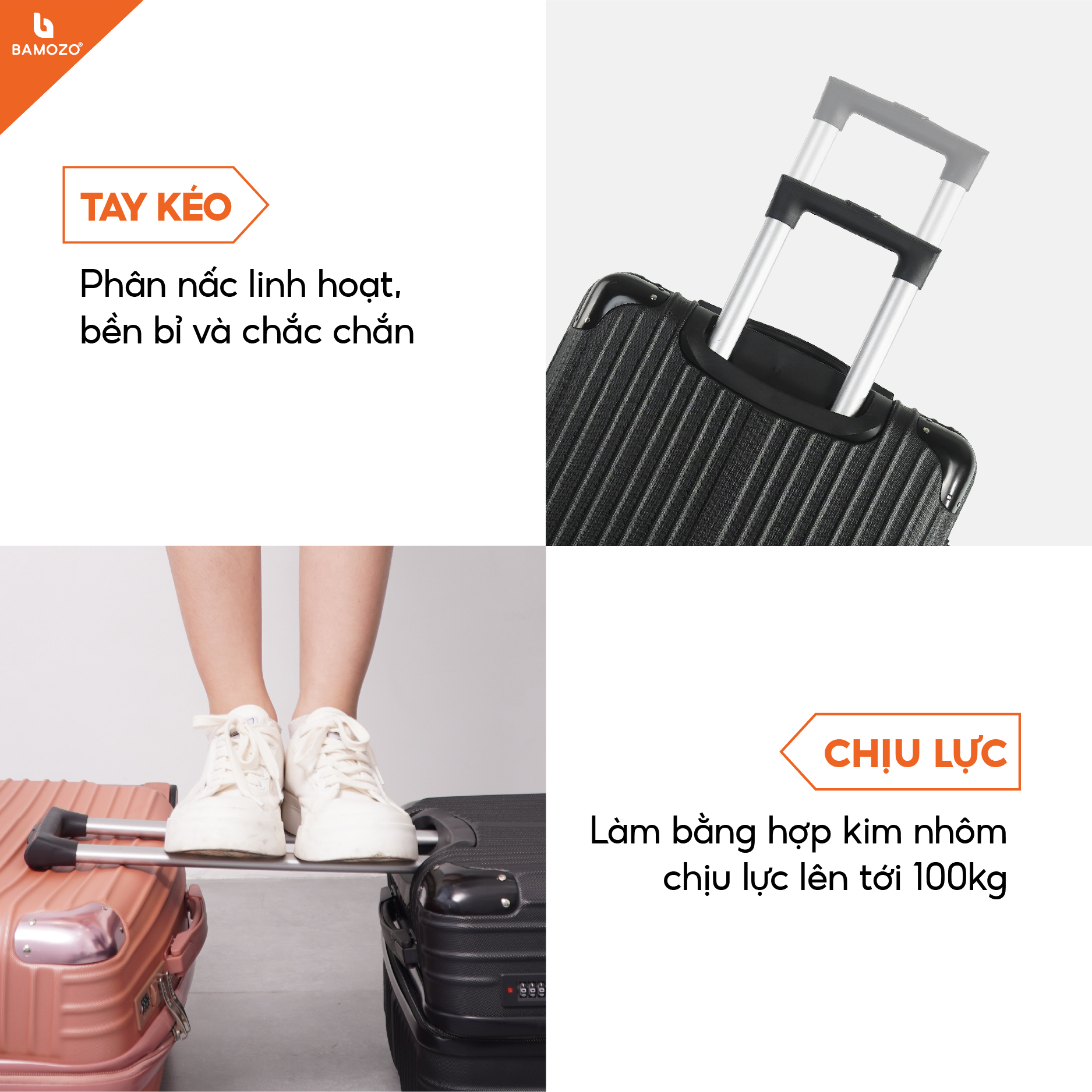 Hình ảnh Vali du lịch BAMOZO 8809 vali kéo nhựa được bảo hành 5 năm