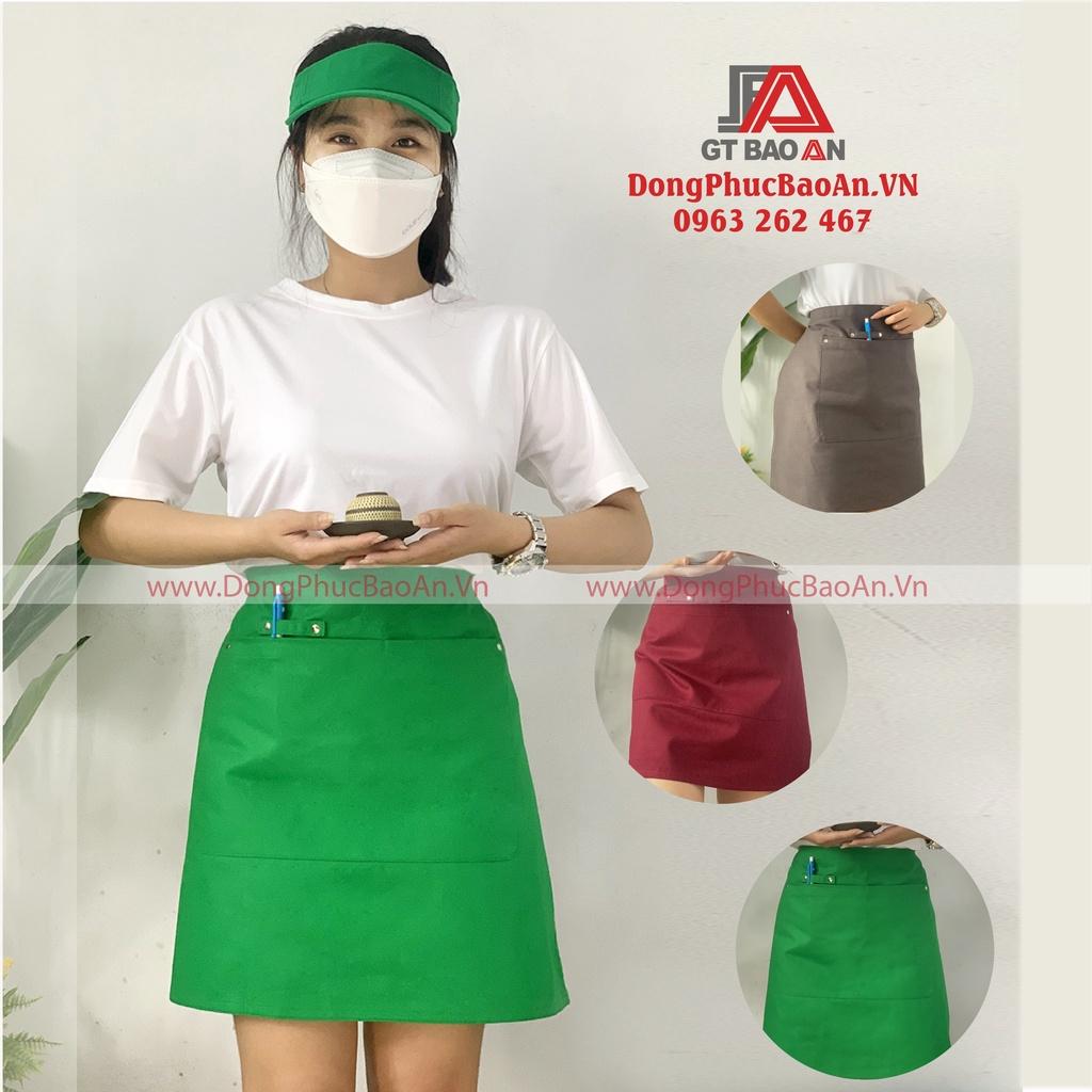 Tạp Dề Ngắn Cao Cấp Có Vắt Bút Đủ Màu Dùng Phục Vụ Quán Ăn Mặc Ngang Hông Có 2 Túi