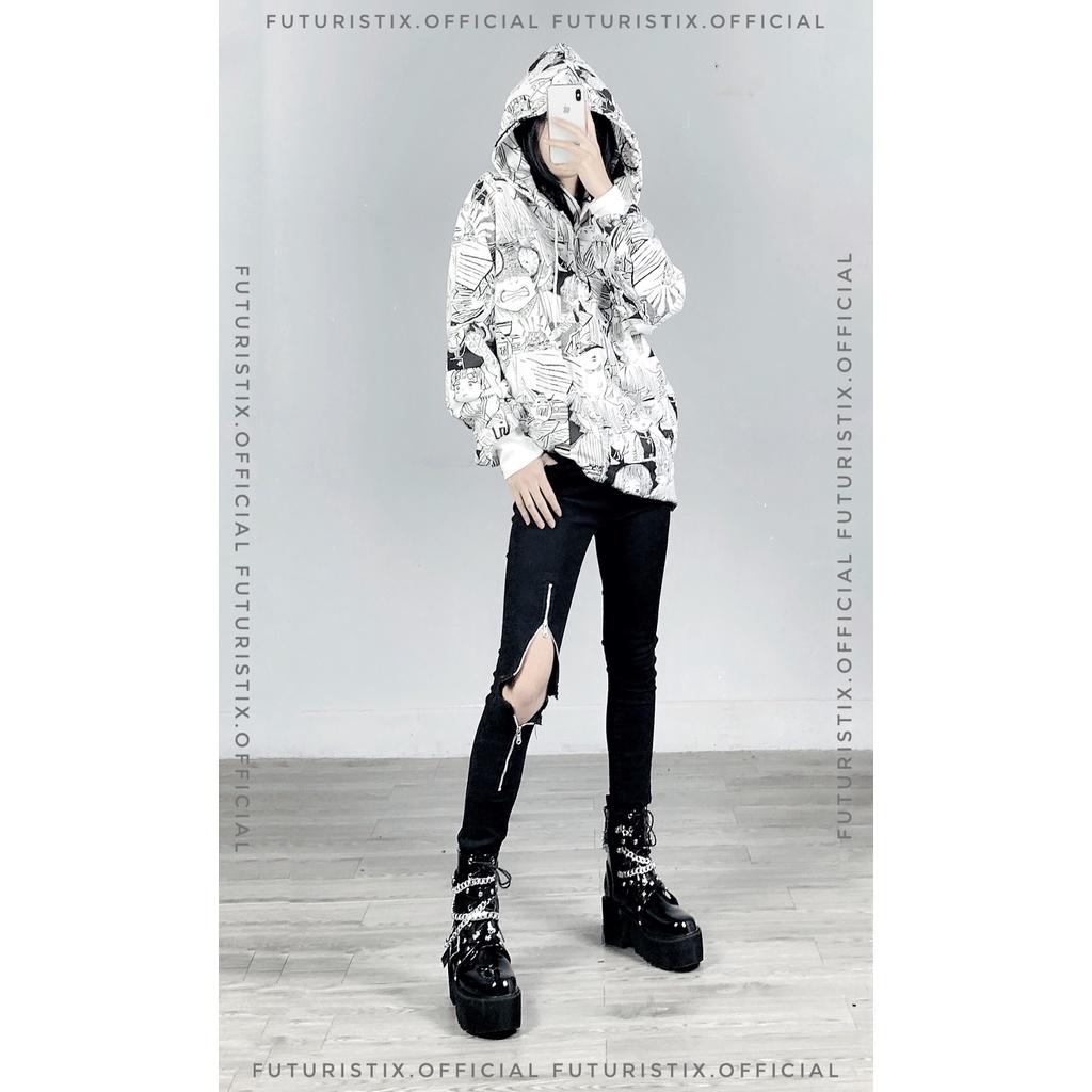 Áo Khoác Hoodie Họa Tiết Hoạt Hình, Áo khoác dáng rộng thiết kế mỏng phối mũ AK153