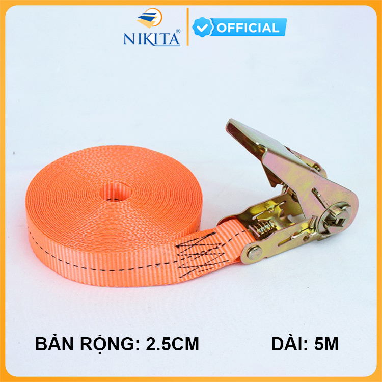 Dây chằng hàng, buộc hàng tăng đơ không móc, màu cam bản 2.5cm chiều dài 2 đến 15m - NIKITA