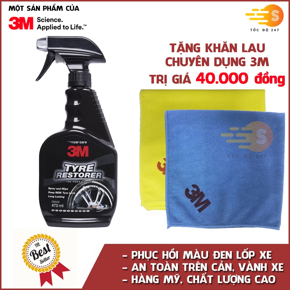 Chai xịt bảo dưỡng lốp ô tô 3M 39042 (Hàng Mỹ) tặng khăn lau ô tô chuyên dụng 3M màu ngẫu nhiên