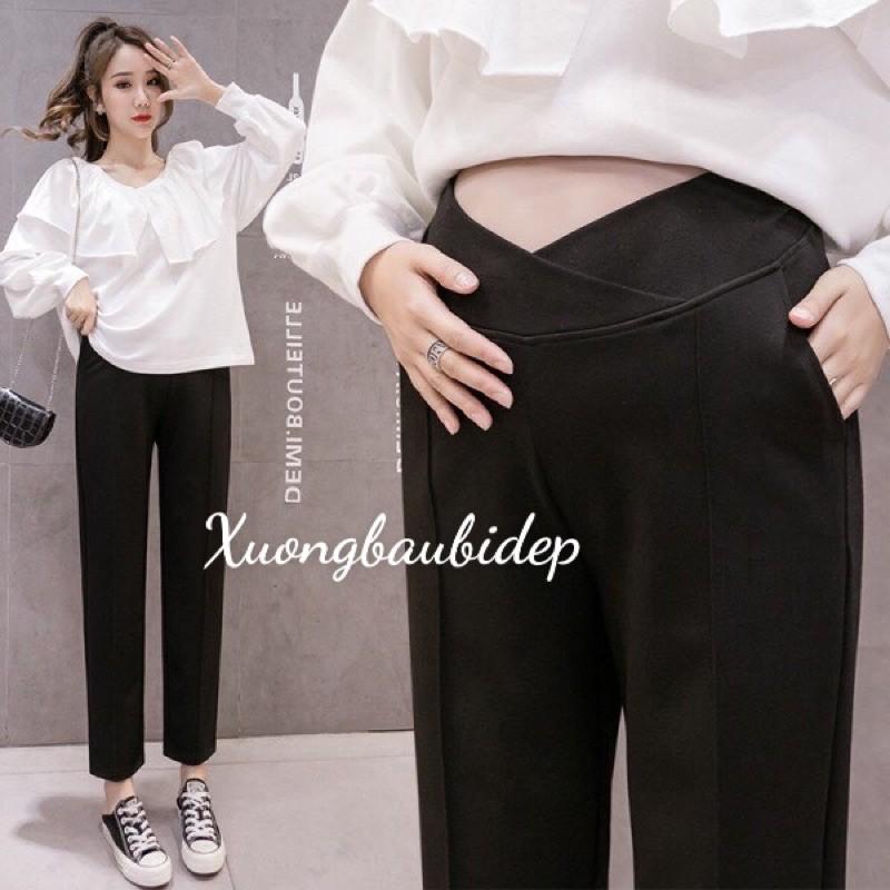 Quần Bầu Baggy VẢI CẠP CHÉO Cao Cấp có chun chỉnh cho mẹ bầu QB296