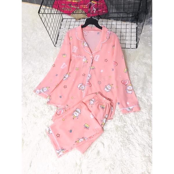 Bộ Pijama mặc nhà lụa Hàn mát mịn dưới 70kg