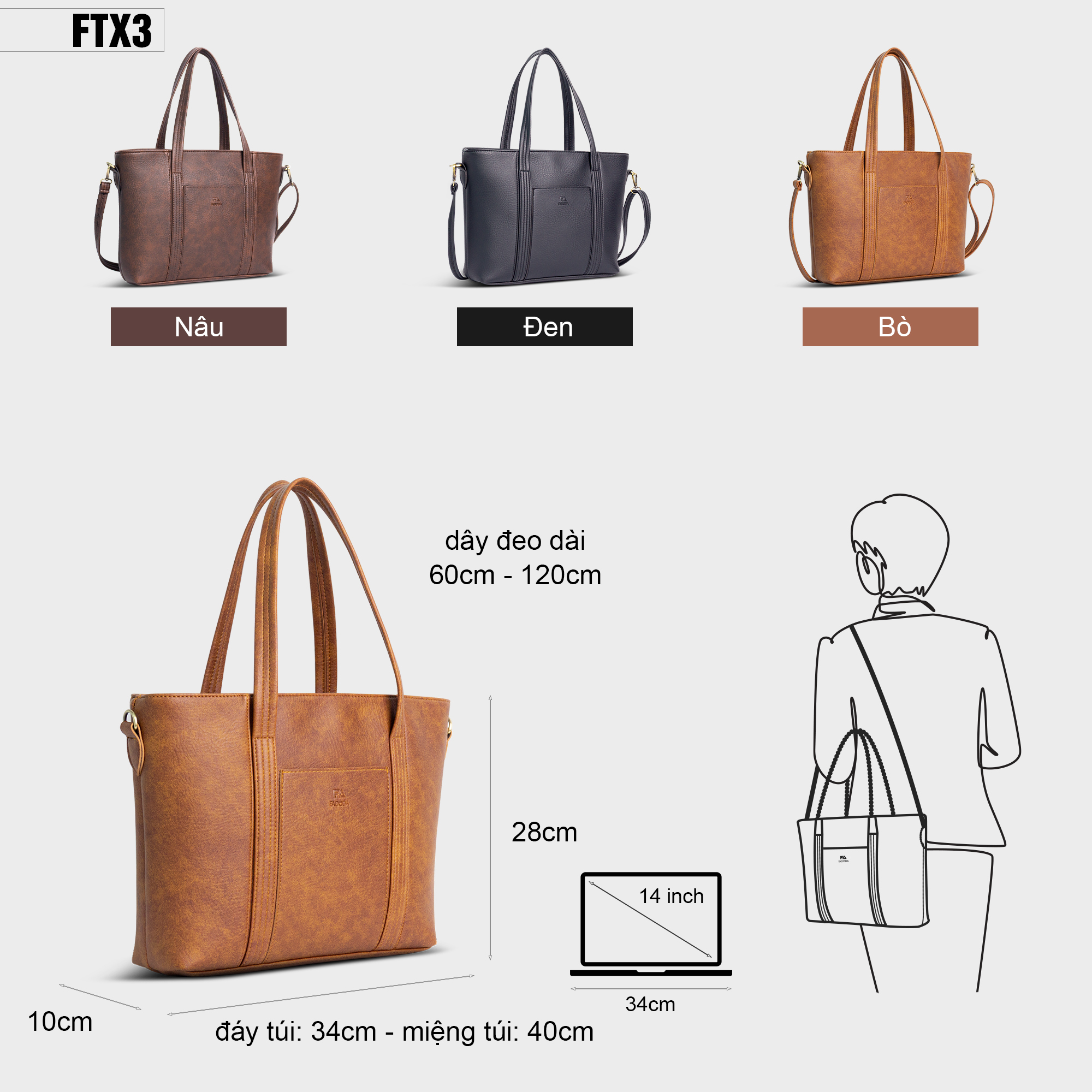Túi xách nữ thời trang đa năng FA DO DA FTX3 nhiều màu