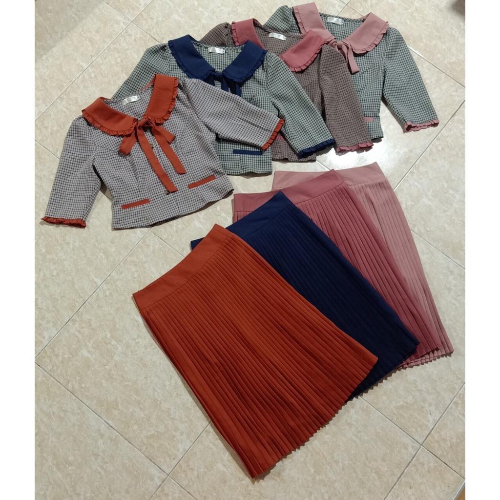 Sét áo kèm chân váy xếp li công sở đẹp-Sét bộ công sở nữ