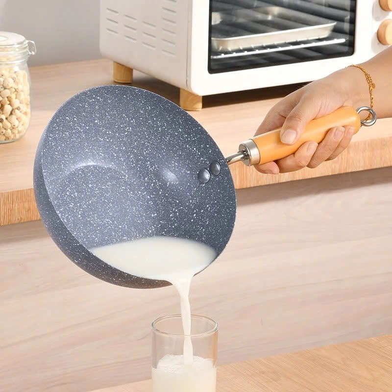 Chảo Vân Đá Sâu Lòng Chảo Ceramic Sâu lòng Size 20Cm Dùng Trên Mọi Loại Bếp Có Cán Gỗ Tiện Lợi