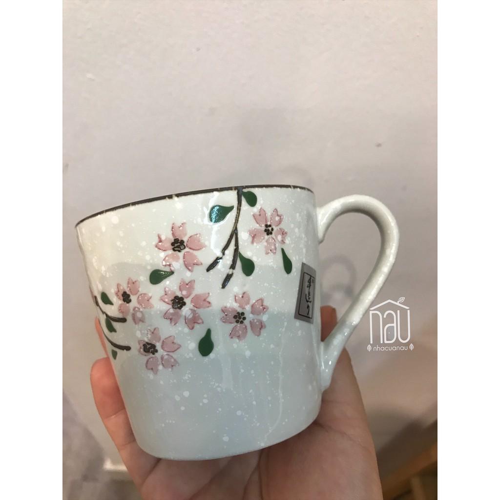 Cốc gốm có quai họa tiết Sakura hoa tuyết 225ml pha cafe, uống nước, làm quà tặng