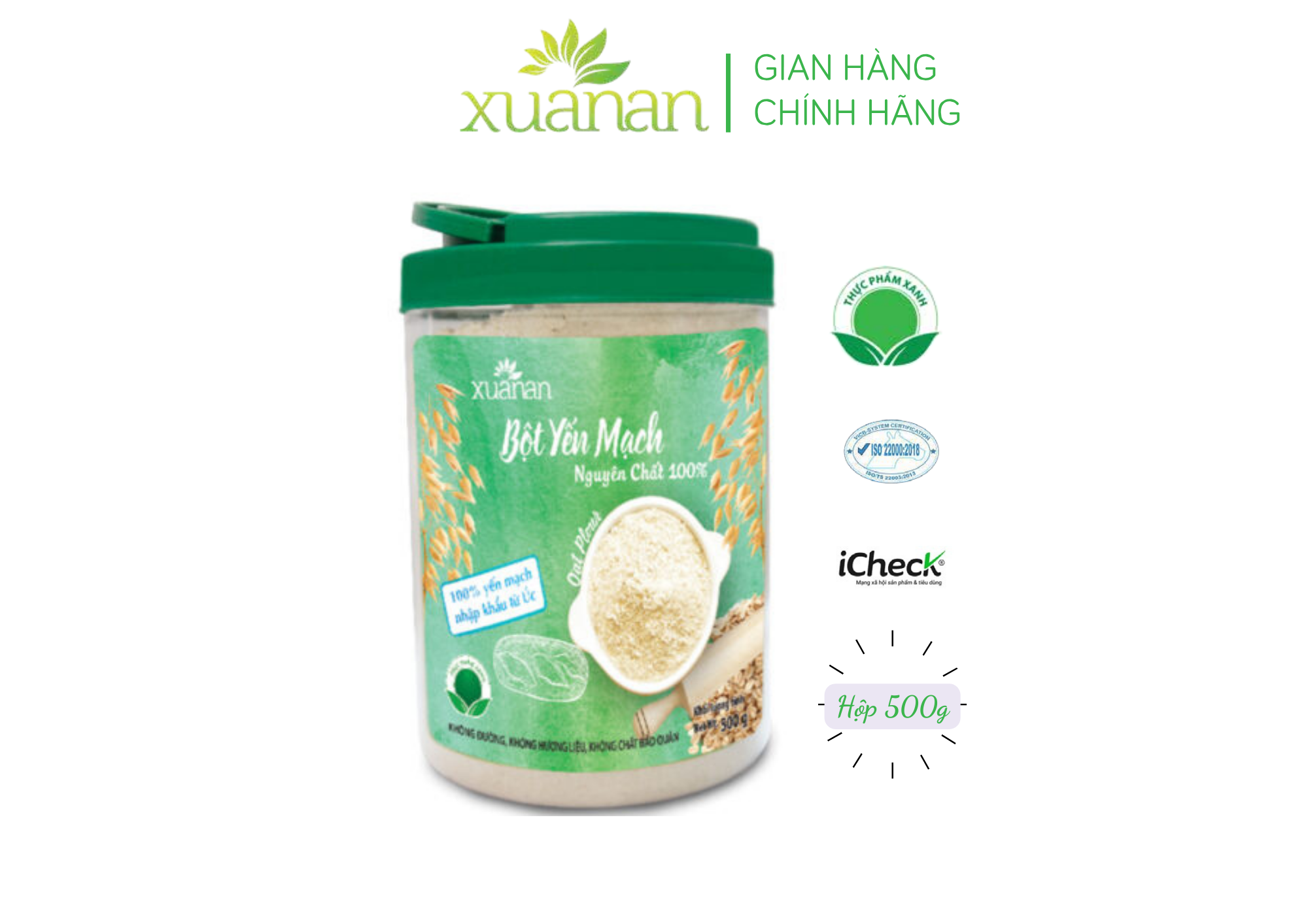 Bột Yến Mạch Nguyên Chất 100% Xuân An Hộp 500G