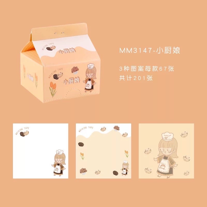 Giấy Note Hộp Sữa 200 Tờ Họa Tiết Xinh Xắn, Giấy Ghi Chú 200 Tờ Nhiều Màu Cute Hot Trend