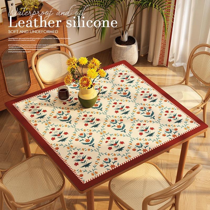 Khăn Trải Bàn Hình Vuông Bằng Da Chống Thấm Nước Và Dầu Phong Cách Âu Mỹ Sang Trọng