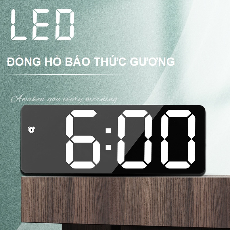 Đồng hồ báo thức đèn LED tích hợp gương 3 chế độ hiển thị, 2 chế độ sạc nhiều kiểu dáng - DHL01