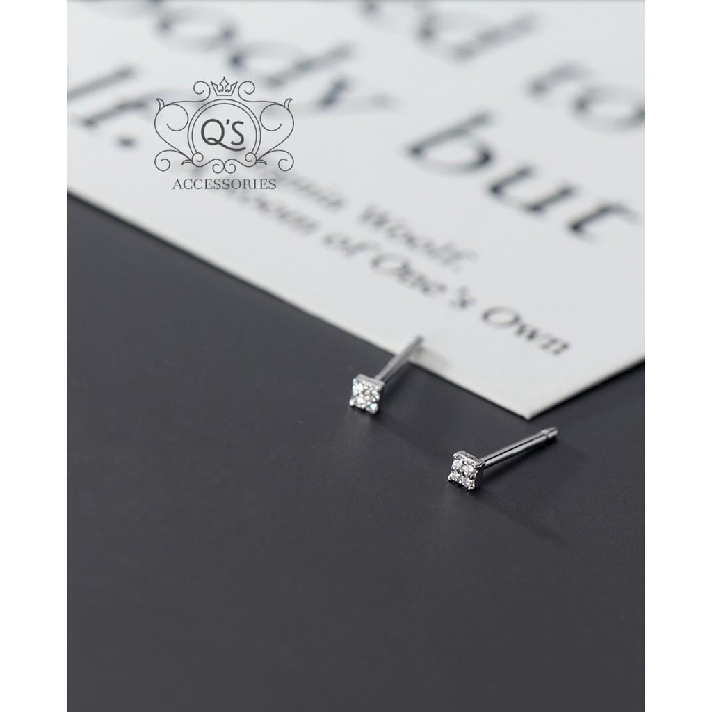 Bông tai bạc 925 vuông nhỏ đính đá khuyên nam nữ nụ mini S925 SQUARE Silver Earrings QA SILVER EA201005