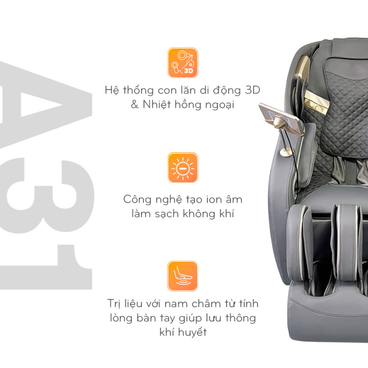 Ghế massage ABCSPORT toàn thân A31 con lăn 3D tính năng mới với con lăn massage bắp chân hỗ trợ đã thông máu huyết