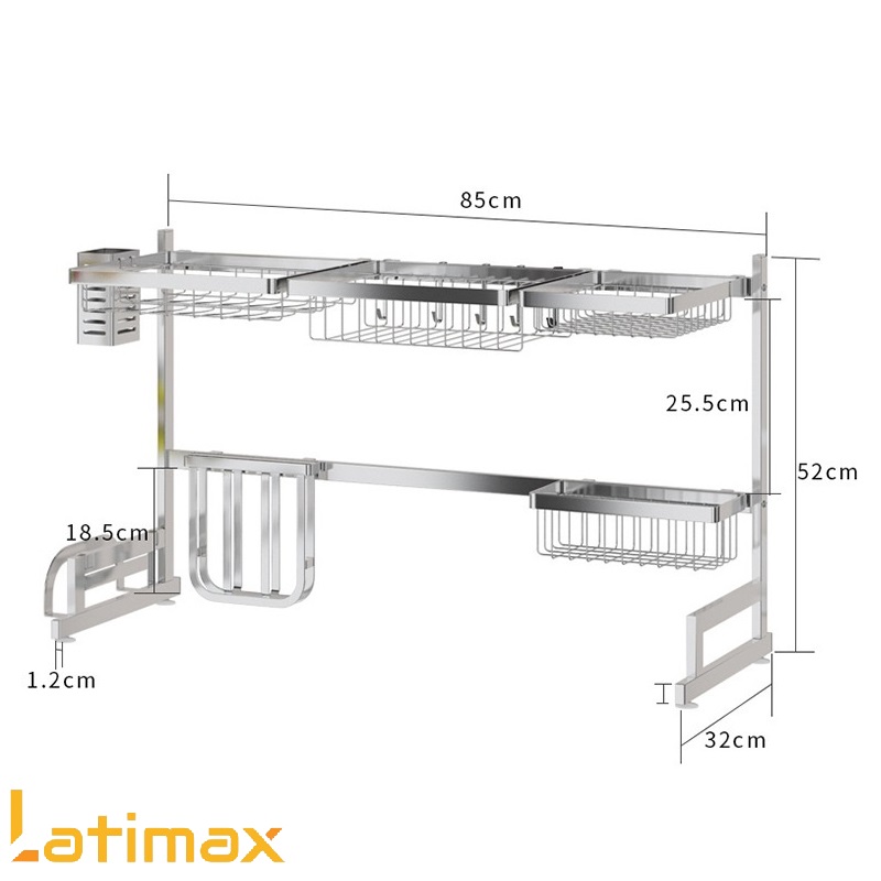 Kệ Bếp - Kệ Chén Inox, Kệ Úp Chén, Kệ Để Chén Bát Trên Bồn Rửa INOX 304 Cao Cấp - 85 Cm