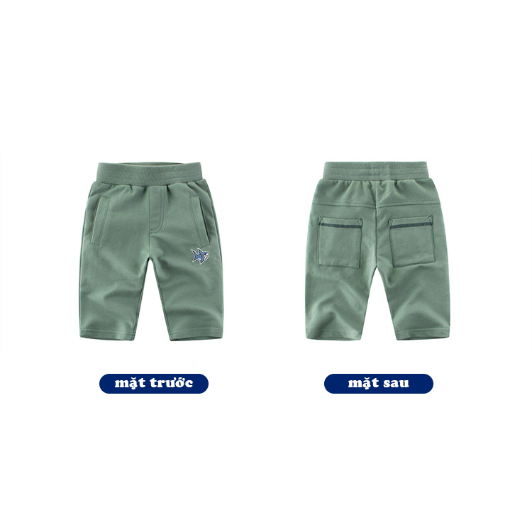 Quần short bé trai TrueKids, quần thun họa tiết thêu cá mập chất cotton hàng xuất