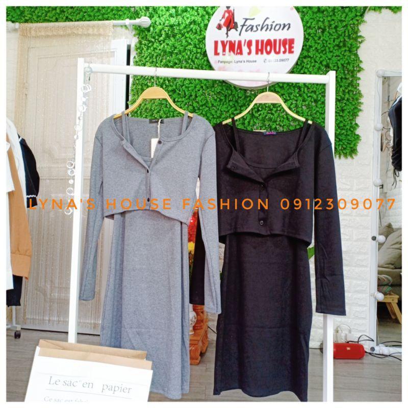 Set Váy 2 Dây Form Chữ A Và Áo Khoác Cardigan Đầm Nữ Body Đi Dạo Pố Dự Tiệc - LH93