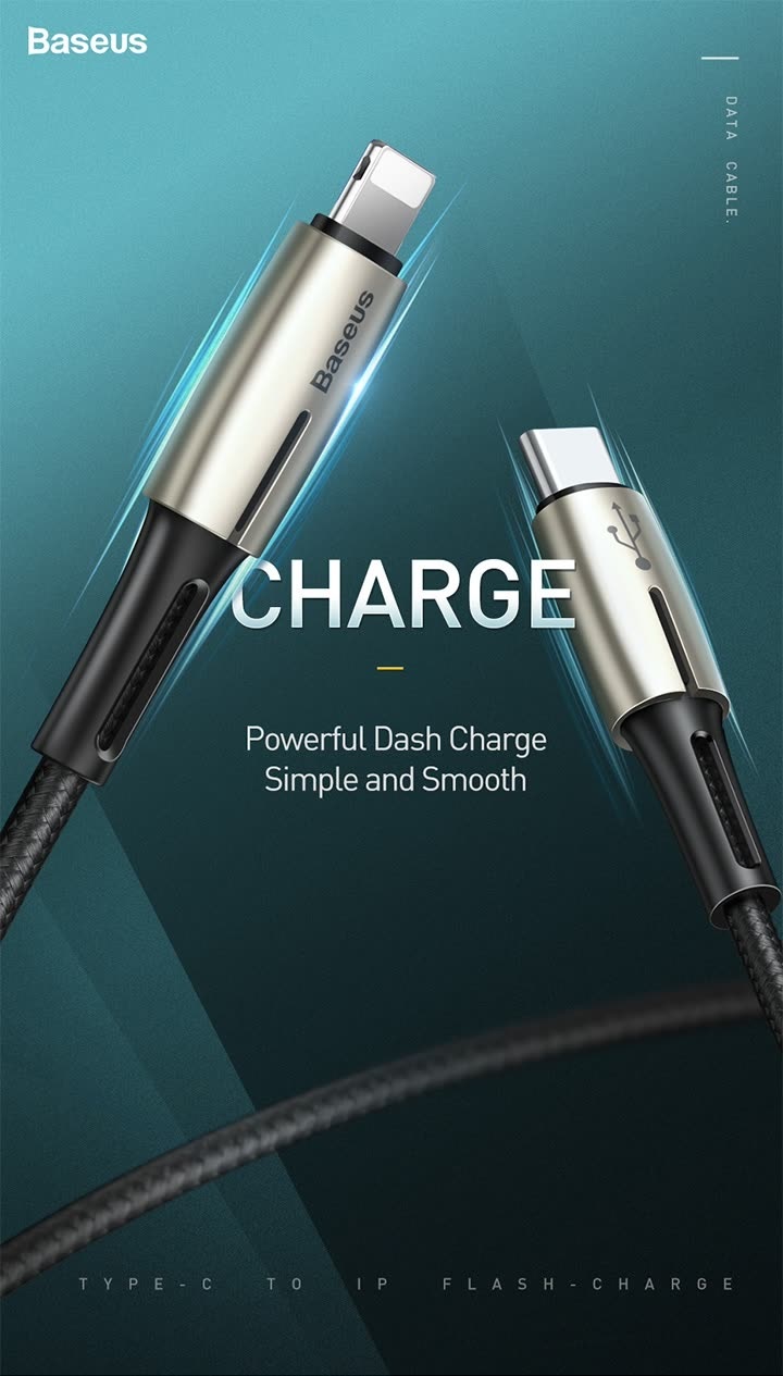 Cable sạc nhanh 18W Waterdrop Data Cable Type C to IP 1.3M - Hàng chính hãng