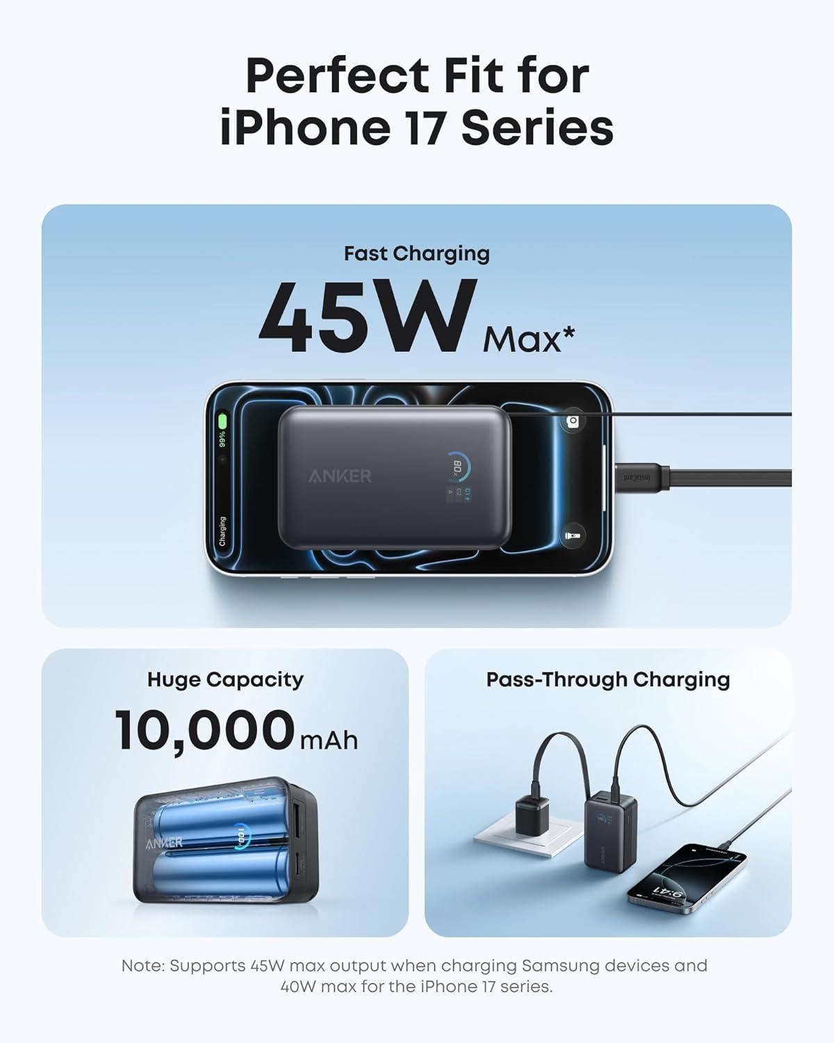 Sạc dự phòng Anker Nano 2C1A 45W 10000mah (Built-In Retractable USB-C Cable) Đen (Black) A1638 - Hàng Chính Hãng