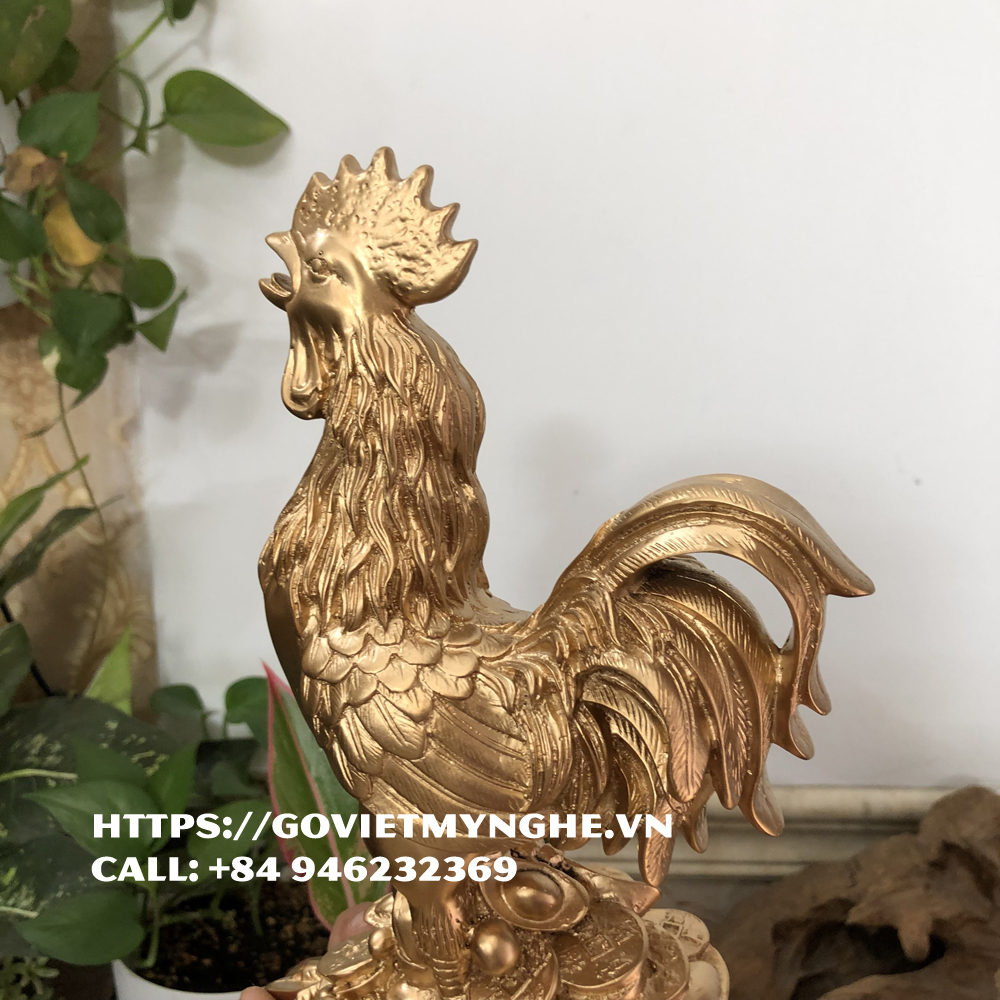 [Gà phong thủy- Cao 22cm] Tượng đá con gà trang trí phong thủy bàn làm việc gà trang trí phong thủy nhà cửa - Nhũ đồng