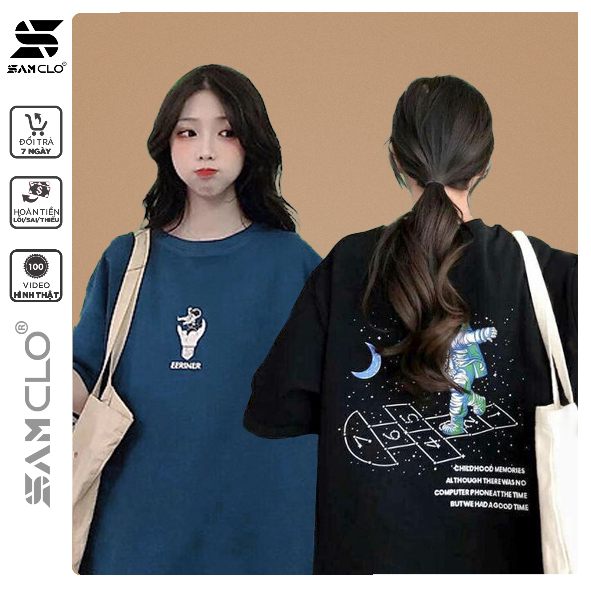 Áo thun nữ SAM CLO tay lỡ freesize phông form rộng dáng Unisex mặc cặp, nhóm, lớp in hình PHI HÀNH GIA