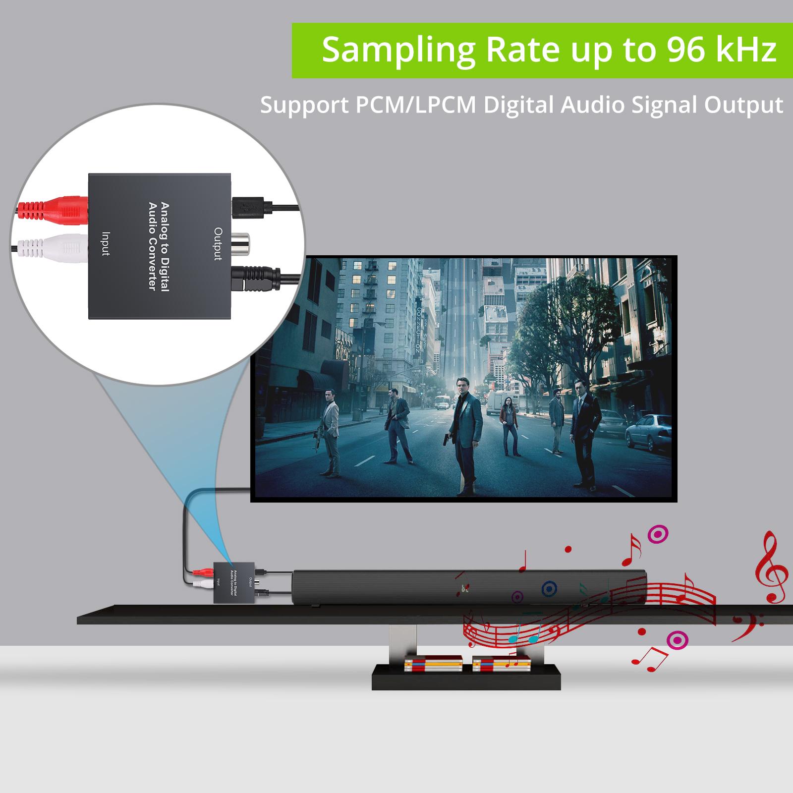 Linkfor Analog sang Digital Audio Converter 2RCA R/L hoặc 3,5 mM Jack Aux sang Toslink SPDIF quang học và đồng trục 48