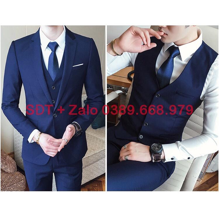Bộ vest nam cao cấp Hàn Quốc màu xanh dương, Bộ Suit Nam Hàn Quốc Vải Sịn
