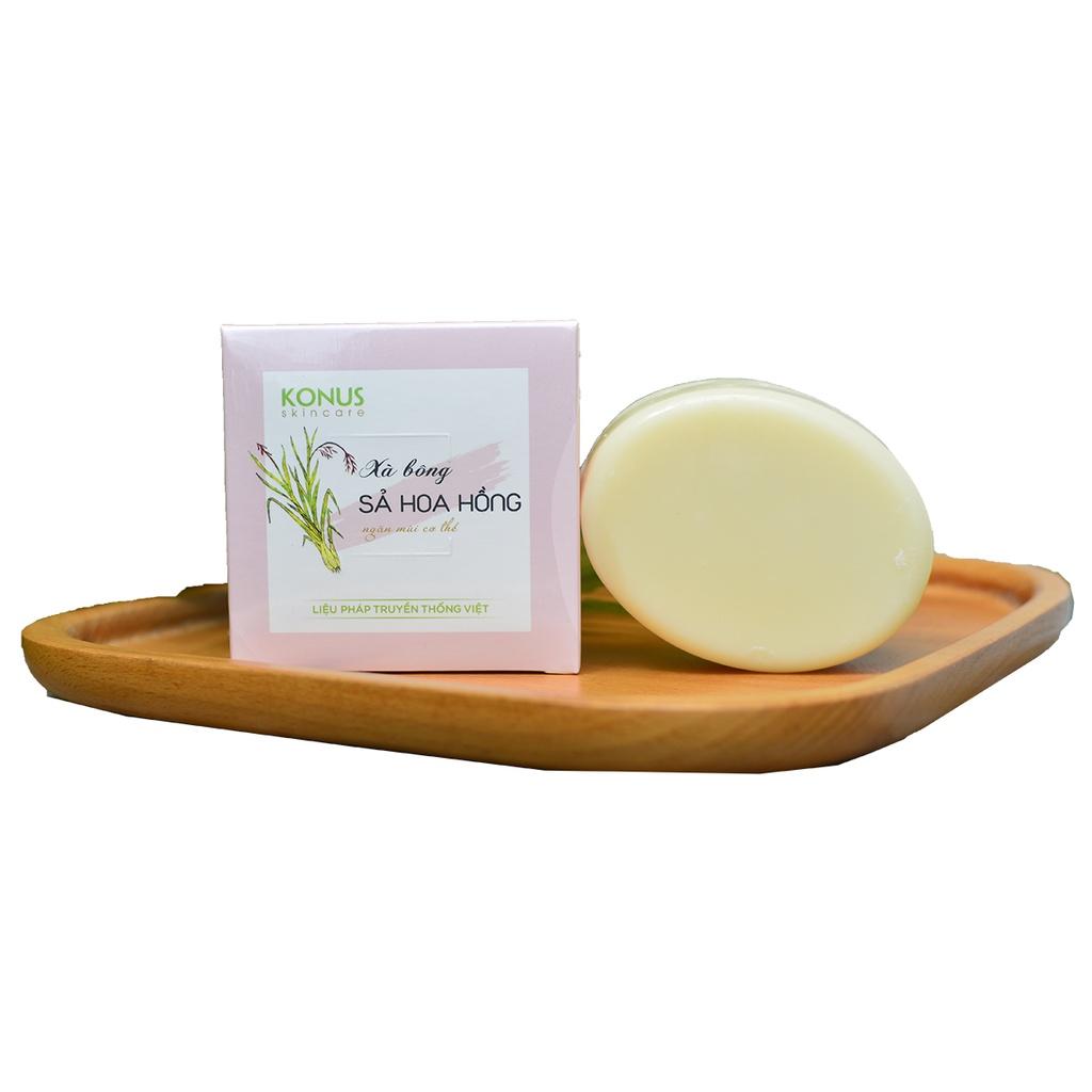 Konus Sả Hoa Hồng 100g - Xà bông thiên nhiên tinh dầu Sả & Hoa Hồng kết hợp dầu dưỡng, giúp làm sạch da, dưỡng