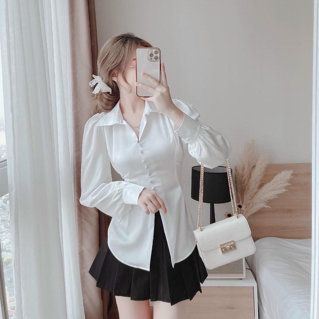 Sét Áo Đỏ, Trắng Đen Và Váy Phi Mờ Phối Lụa Kate Thời Trang Nữ Free Size 40-55kg