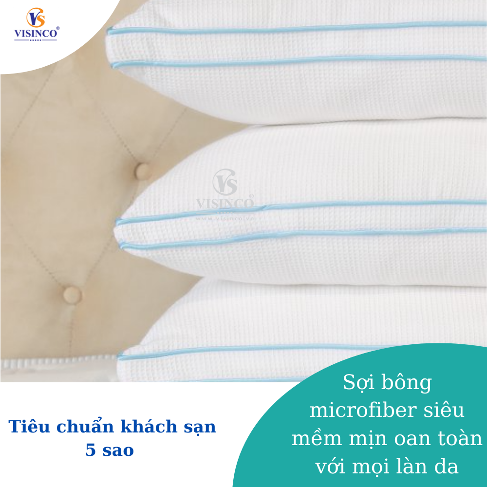 Cao Cấp Ruột Gối Wafle Microfiber 2 Viền  Chống Đau Mỏi Vai Gáy