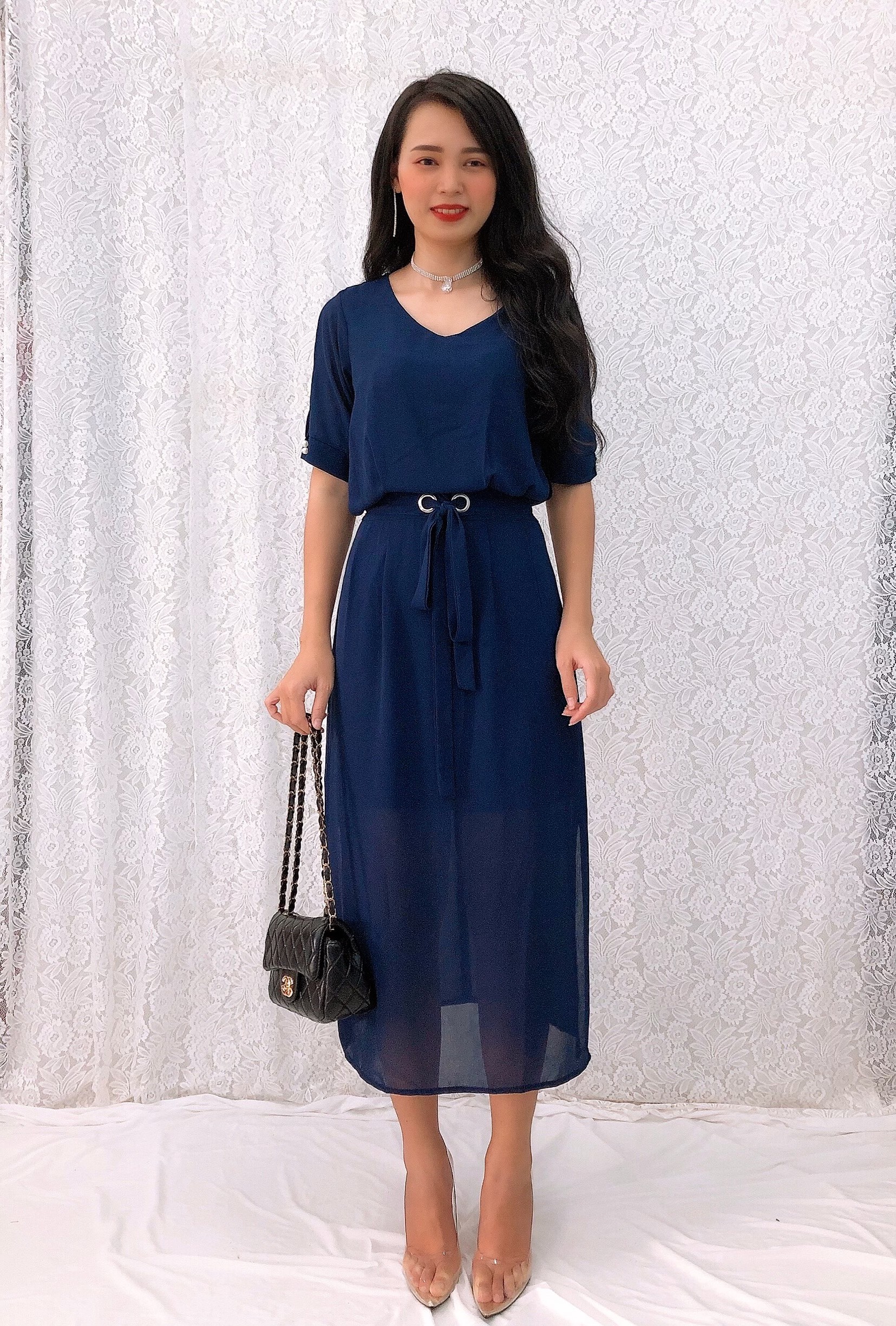 Đầm dự tiệc form dài voan chiffon xẻ tà sang trọng GR0144 - Hình thật shop chụp