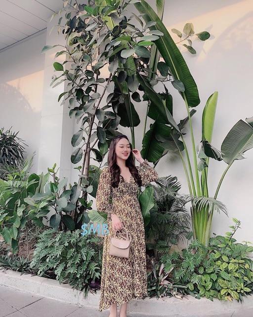 Đầm hoa vintage rút ngực thiết kế