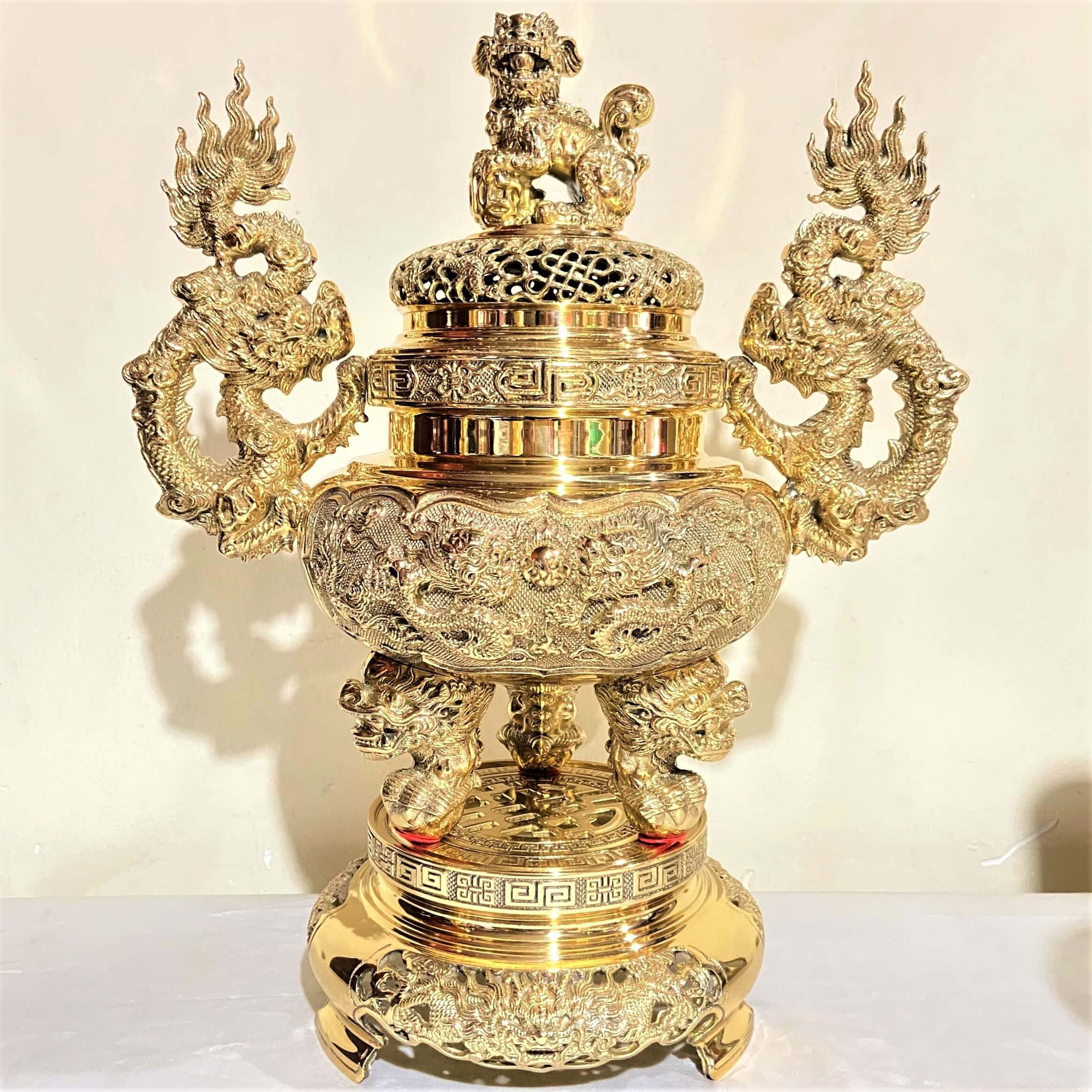 Bộ Tam Sự Đỉnh Tròn Bằng Đồng Cao 43cm