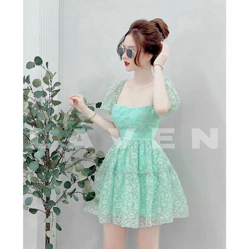 Đầm váy nữ ren hoa dáng xòe cổ vuông họa tiết tôn dáng trẻ trung siêu xinh bkfrre