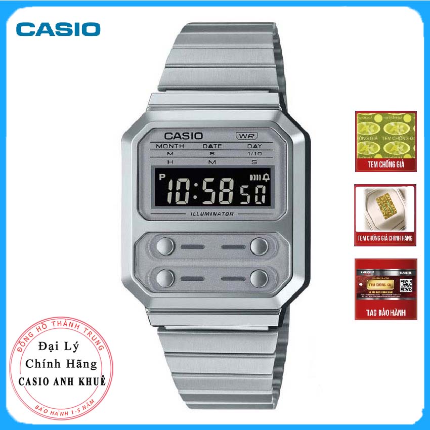 Đồng Hồ Casio Vintage A100WE-7BDF Dây Kim Loại