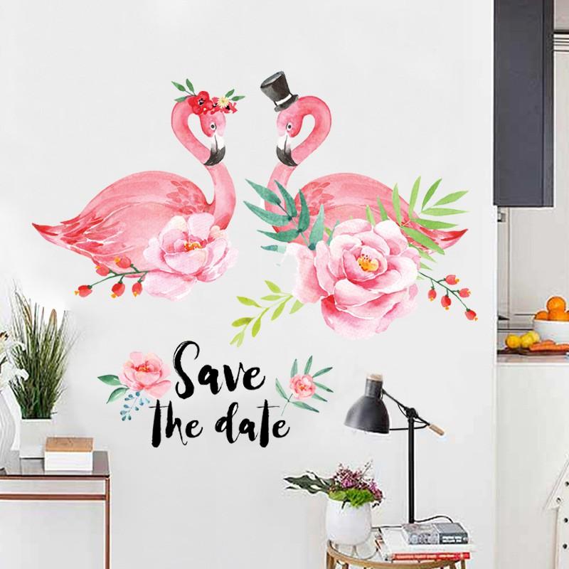 Decal dán tường đôi hạc hồng