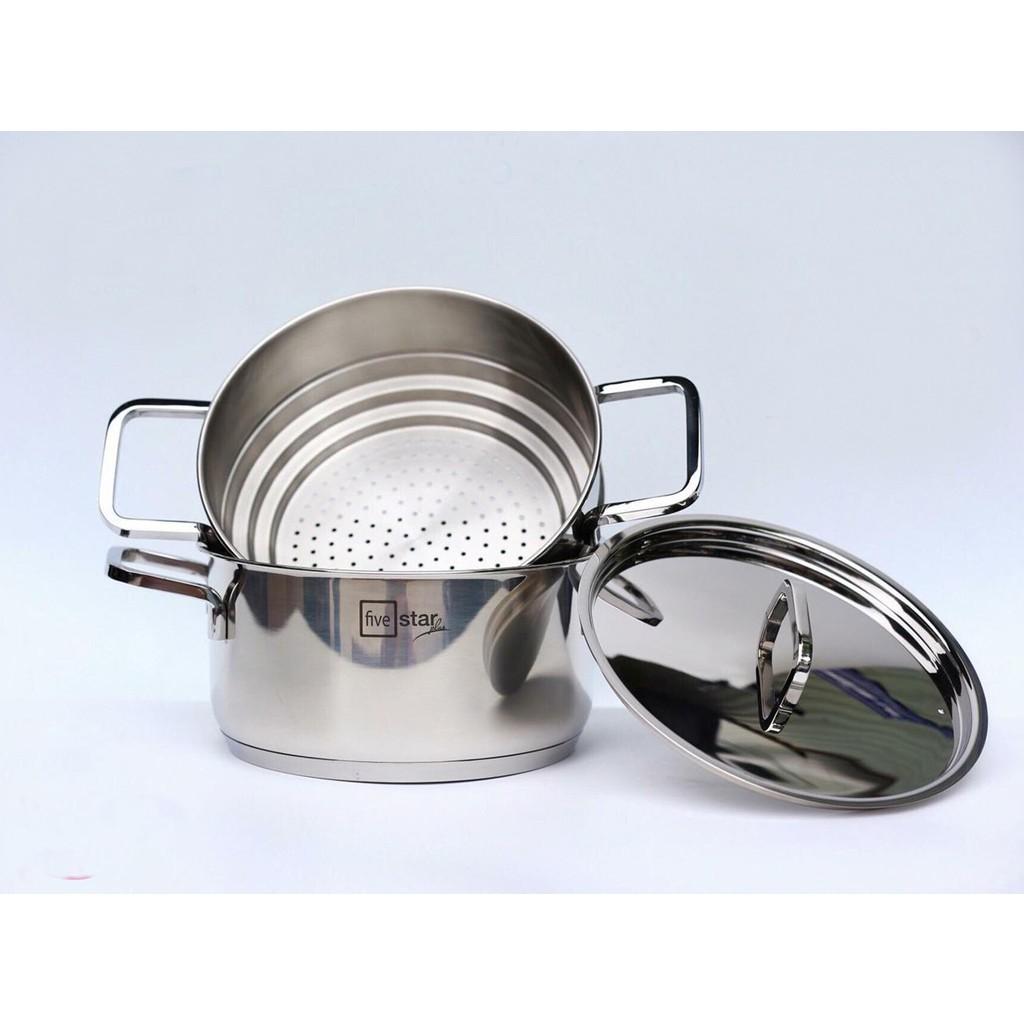 Bộ nồi xửng hấp inox FiveStar Standard 304 nắp inox , 3 đáy bếp từ tặng 2 vá canh ( 20cm )