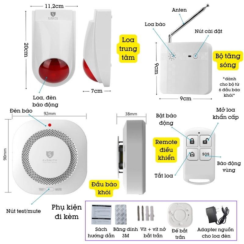 Bộ Chuông Báo Cháy Không Dây Exsmith ESKIT02