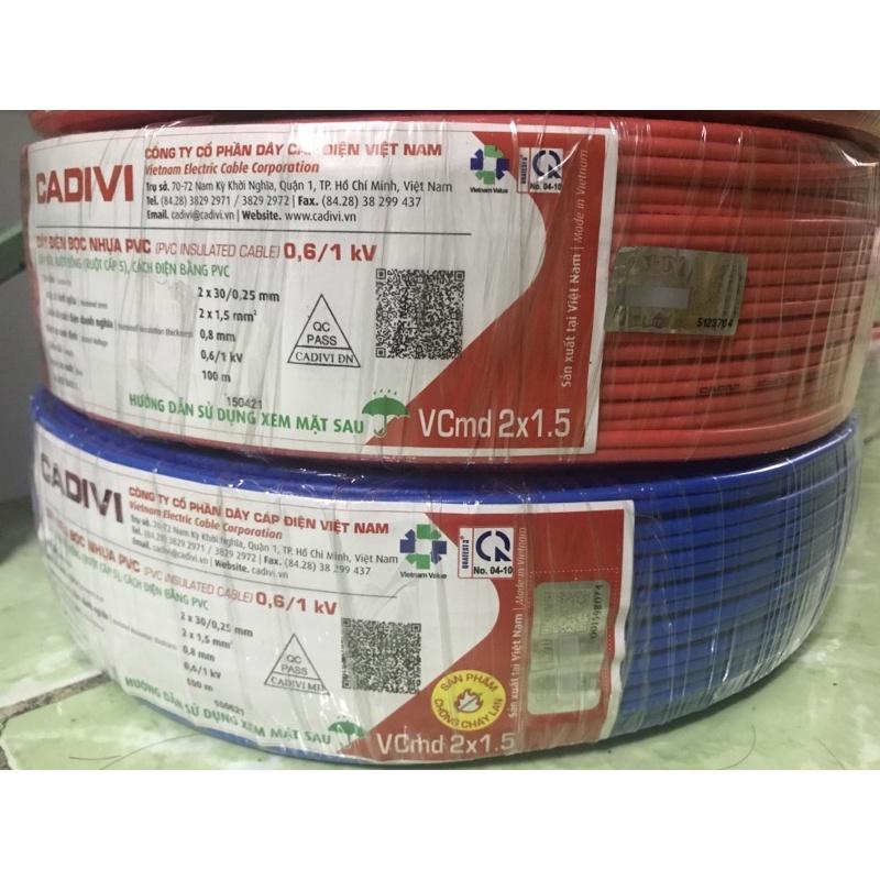 Dây cáp điện Cadivi mềm ọc nhựa Pvc VCm 1,5 & Vcm 2,5 - Cuộn 100 mét
