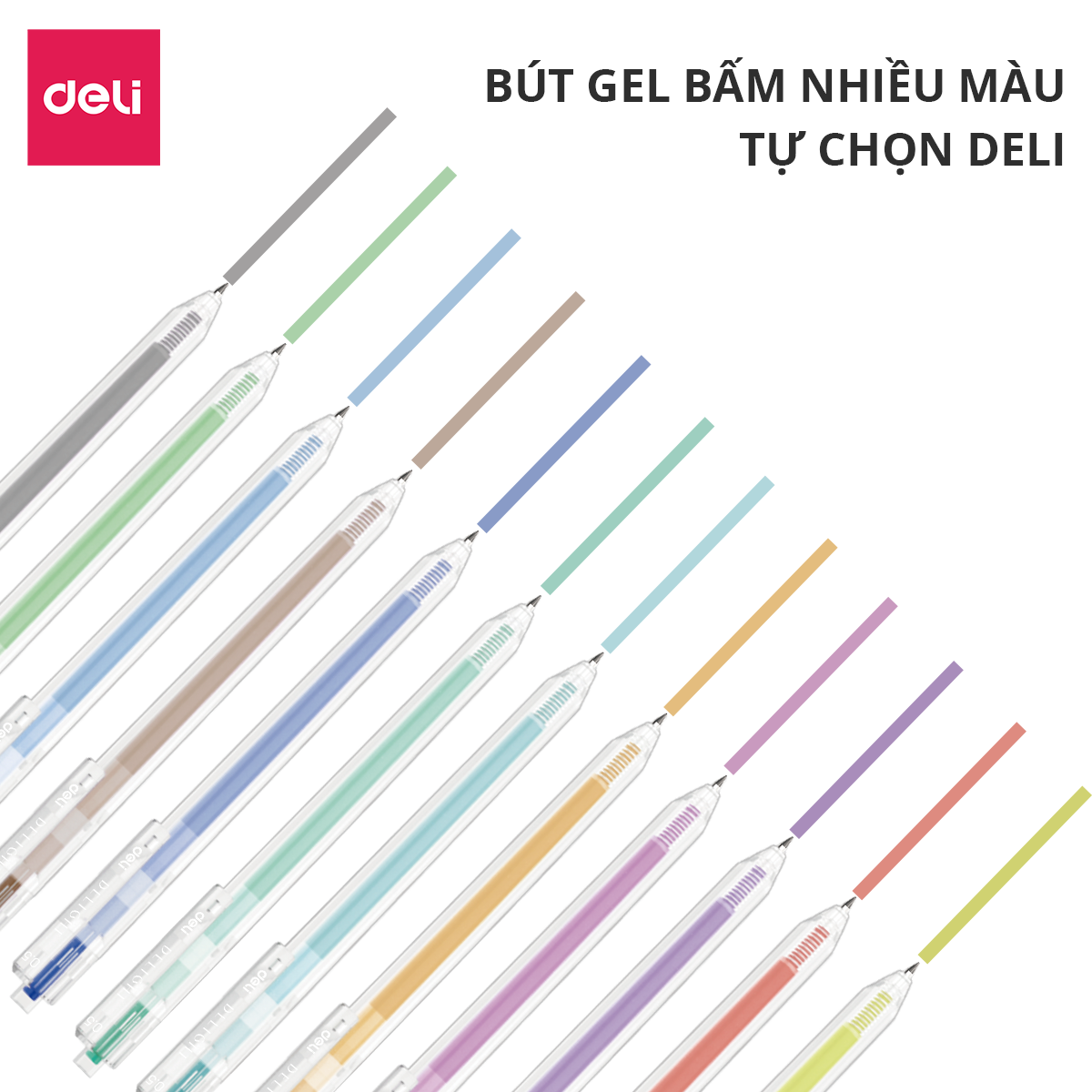 Bút gel bấm 0.5mm nhiều màu Deli - 1 chiếc - độ dài mực lên tới 1000m Đen/Nâu/ Đỏ/ Xanh Dương/ Xanh Lá/ Tím/ Cam - EG118