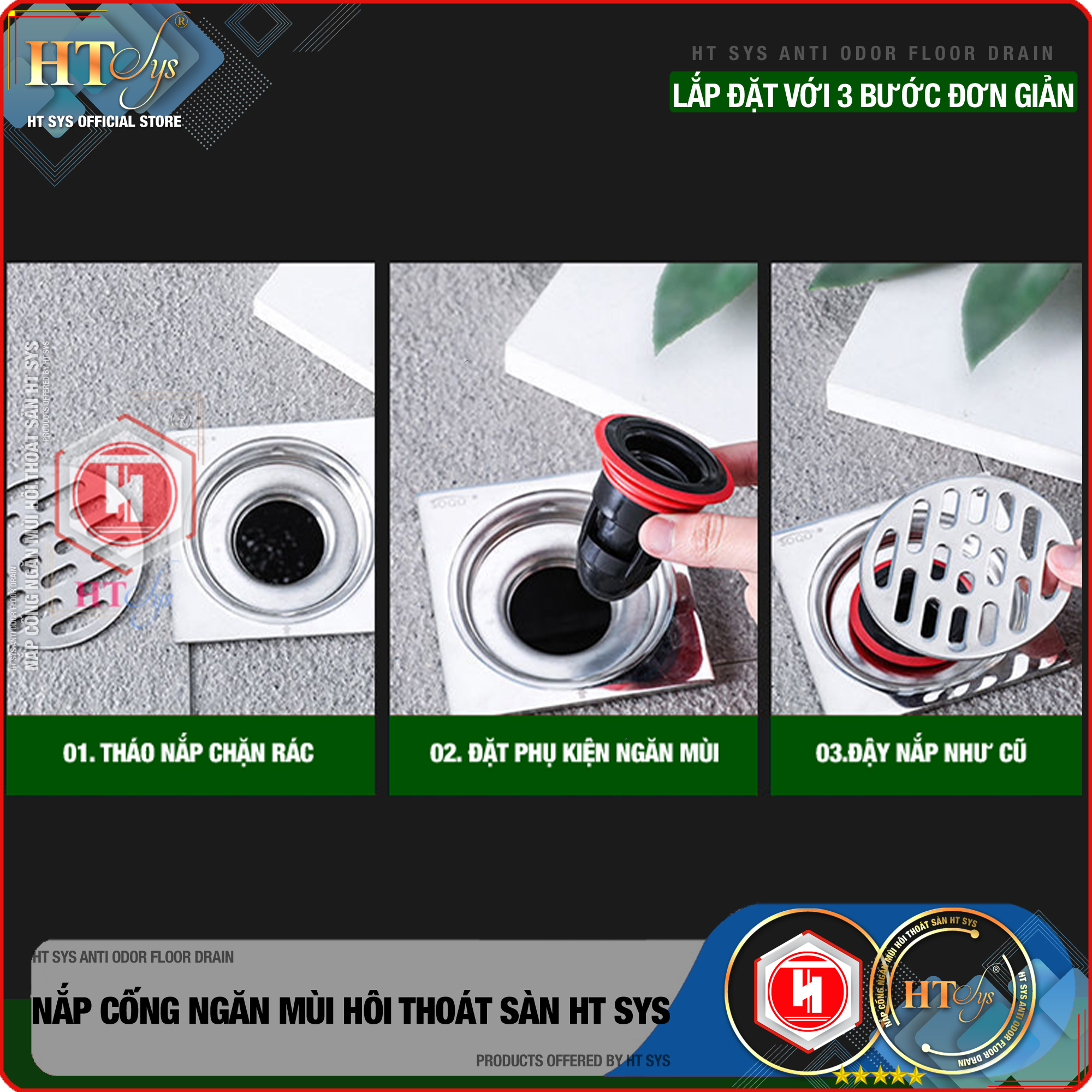 Phụ kiện ngăn mùi cống thoát nước nhà tắm - HT SYS - Ngăn mùi hôi - Ngăn nước trào ngược - Ngăn côn trùng xâm nhập